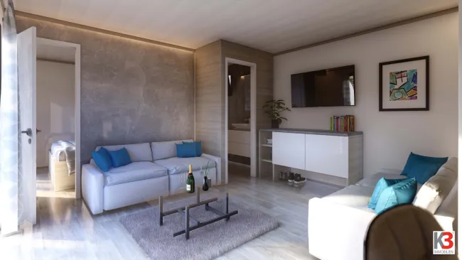 K3 - MODUL-HAUS IN GEHOBENER BAUWEISE: Wohnfläche 41 m2, 2 Zimmer, große Terrasse und neues Carport. Toller Preis. - Bild