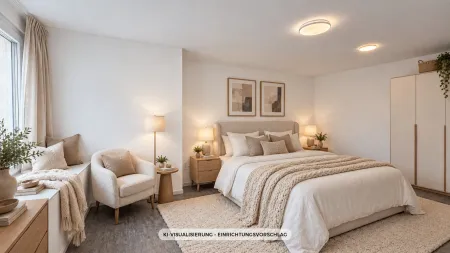 Schlafzimmer, KI-Visualisierung, Einrichtungsvorschlag
