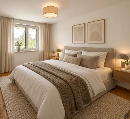 Einrichtungsbeispiel Schlafzimmer 1 (KI generiert)