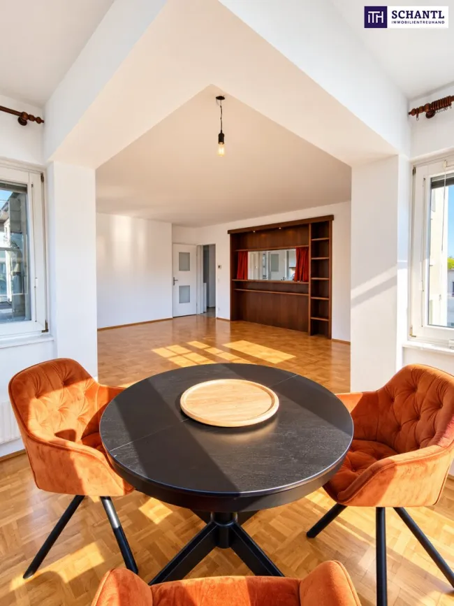 Endlich zu Hause! Helle 3-Zimmer-Wohnung mit Charme & gemütlicher Essecke! Sonniges Wohnzimmer mit viel Platz für die ganze Familie! Ruhige Lage nähe Neuer Donau - Bild