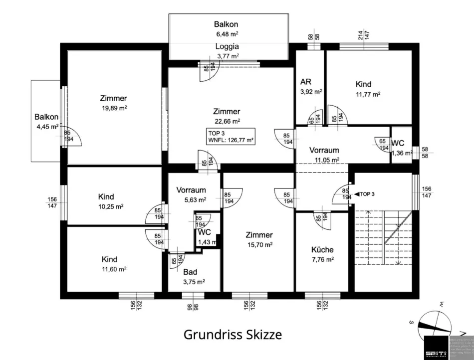 Salzburg-Mülln: Familienwohnung im obersten Stock >> 126 m² >> 5-6 Zimmer >> 2 Balkone - Titelbild