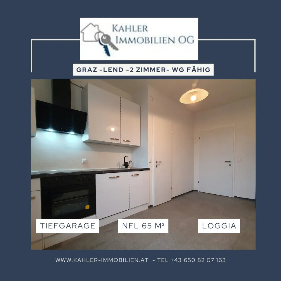 Graz - Trendviertel Lend - Provisionsfrei - moderne 2 Zimmerwohnung -Südbalkon - Tiefgaragenplatz - WG geeignet - Titelbild