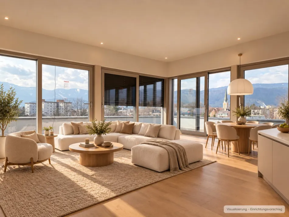 Penthouse „Dobratsch“ – 115 m² Wohngefühl, 65 m² Süd-West-Terrasse und Villach zu Ihren Füßen - Bild