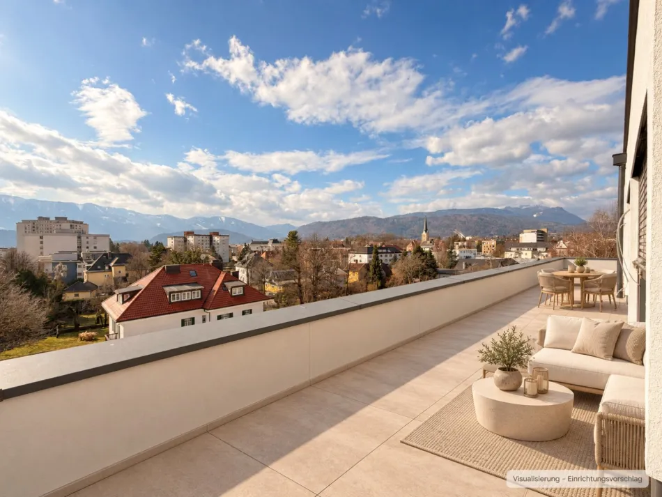 Penthouse „Dobratsch“ – 115 m² Wohngefühl, 65 m² Süd-West-Terrasse und Villach zu Ihren Füßen - Titelbild