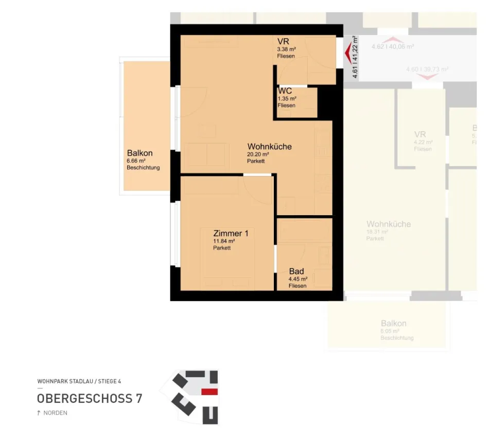 Vermietetes Anlegerpaket in Stadlau | 2 Wohnungen + 2 TG-Plätze | ca. 3,74 % Mietrendite - Bild