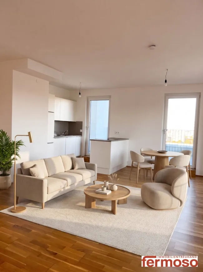 Wohnen, wo Wien durchatmet – außergewöhnliche 3-Zimmer-Terrassenwohnung am Laaerwald mit 52,3 m2 Dachterasse mit Weitblick über Wien - Bild