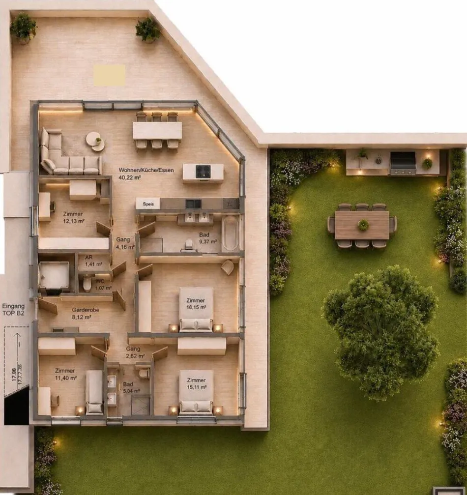 B 2 | Hochklassige Wohneinheit im Erdgeschoss mit 129m² + 246m² Garten und 60m² Terrassenfläche - Luxuriöses Wohnprojekt in Aldrans - Titelbild