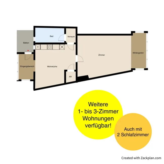 Sonnige 2-Zimmer mit Wintergarten und Balkon - Bild
