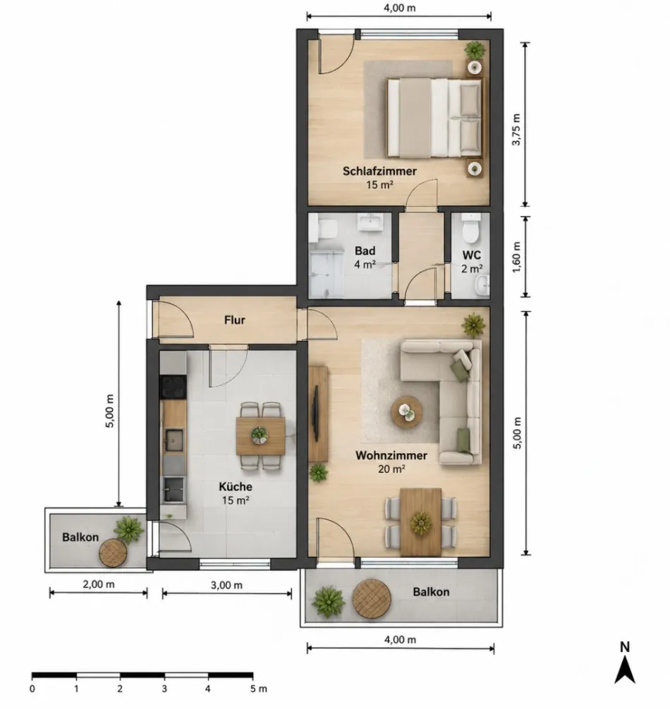 Charmante Sanierte 2-Zimmer Wohnung mit Balkon in bester Lage – 63m² - Titelbild