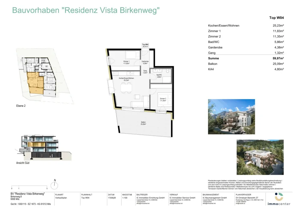 Top W04, 3-Zimmer-Wohnung in exklusiver Ruhelage, "Residenz Vista Birkenweg", 6068 Mils - Bild