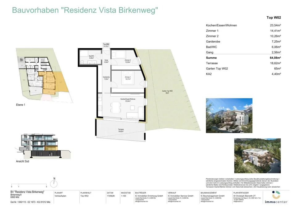 Top W02, 3-Zimmer-Gartenwohnung in exklusiver Ruhelage, "Residenz Vista Birkenweg", 6068 Mils - Bild