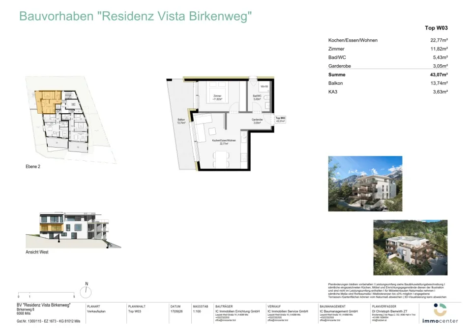 Top W03, 2-Zimmer-Wohnung in exklusiver Ruhelage, "Residenz Vista Birkenweg", 6068 Mils - Bild