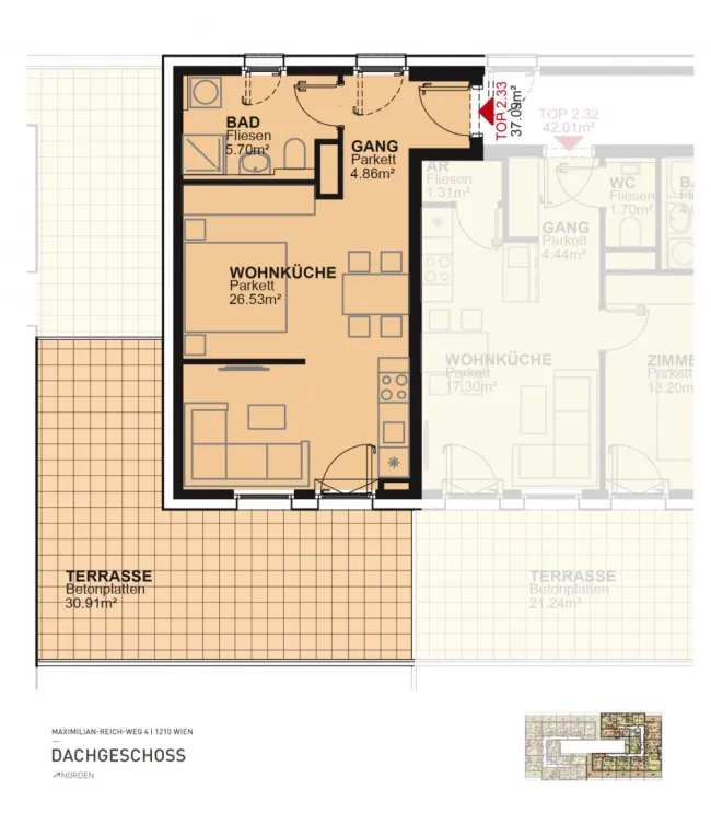 Vermietete Anlagewohnung am Maximilian-Reich-Weg | Top 2.33 inkl. Tiefgaragenplatz - Bild