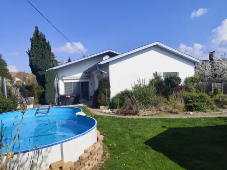 Frontansicht südlich mit Terrasse und Garten