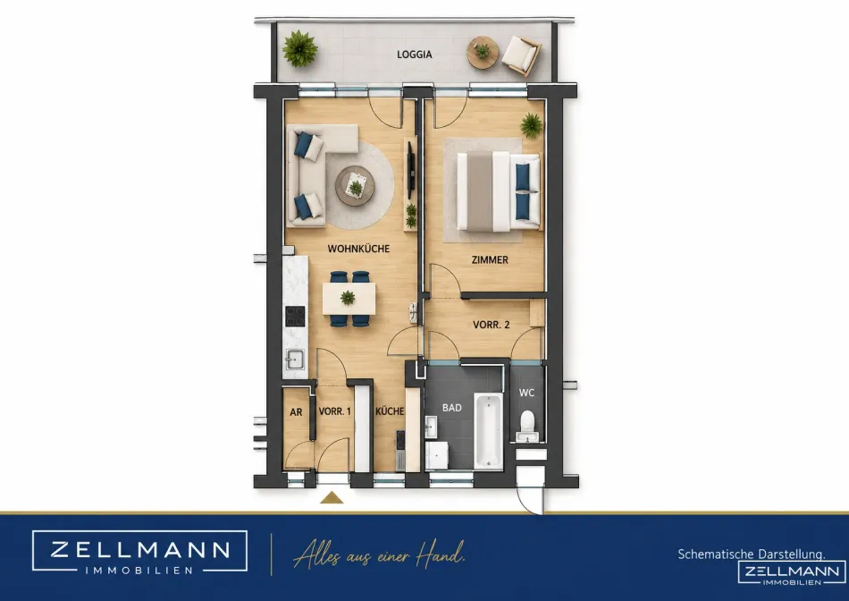2 Zimmer, 11,71 m² Loggia & Tiefgarage – durchdacht wohnen nahe der U6 | ZELLMANN IMMOBILIEN - Bild