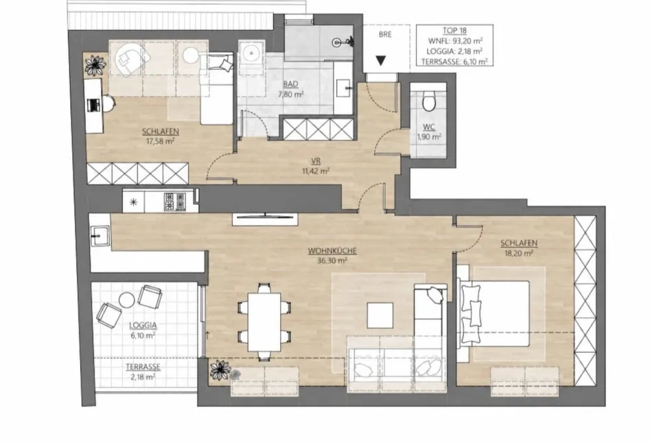 TOPLAGE / HERRMANNGASSE 1A / 93,20 m2 DACHWOHNUNG PLUS Terrasse - Bild