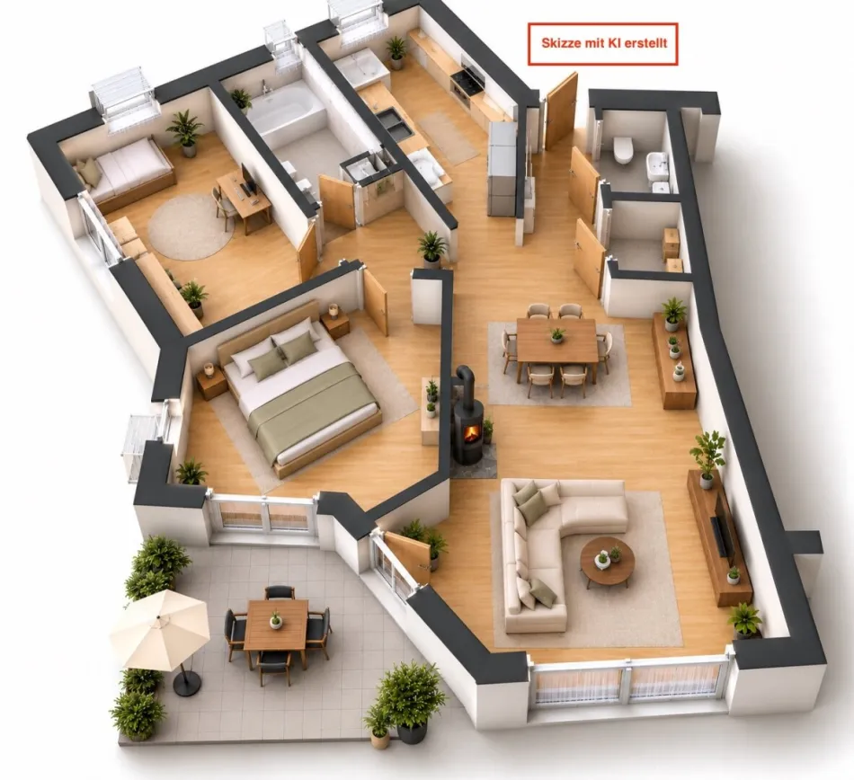 Apfelberg: 85 m2 Wohnkomfort mit 3 Zimmer – Erdgeschosswohnung mit Terrasse und Carport - Bild