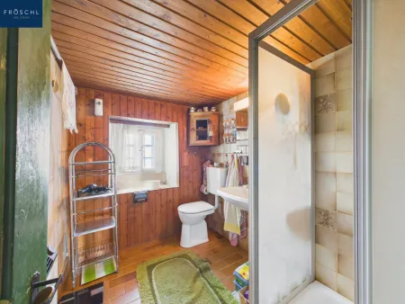 Badezimmer mit Dusche und Fenster