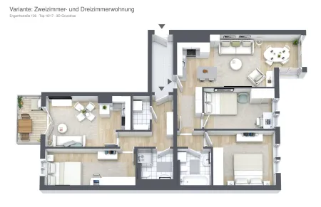 Grundriss 2D - 2 Zimmer und 3 Zimmervariante