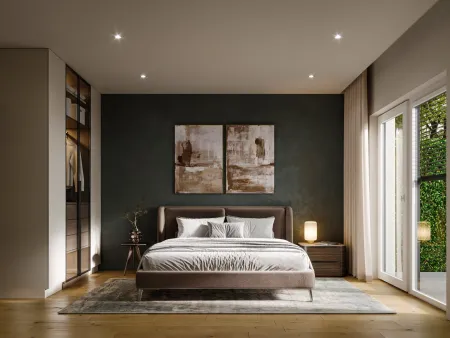 Schlafzimmer mit Zugang zur Terrasse