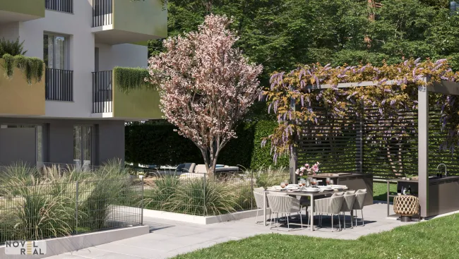 Exklusive Gartenwohnung mit exklusiven Highlight! Pool im Gemeinschaftsgarten! Nahe Lainzer Tiergarten - Erstbezug - Bild