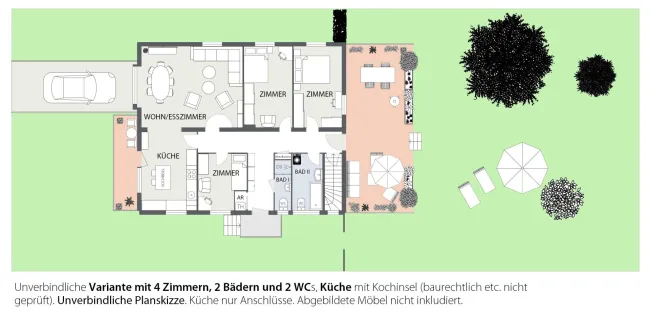 Grundriss 2D - 4 Zimmer Variante
