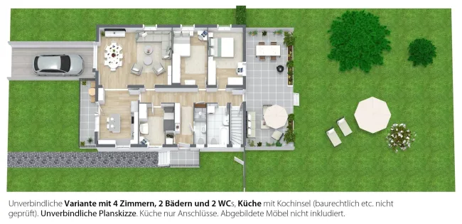 Grundriss 3D - 4 Zimmer Variante