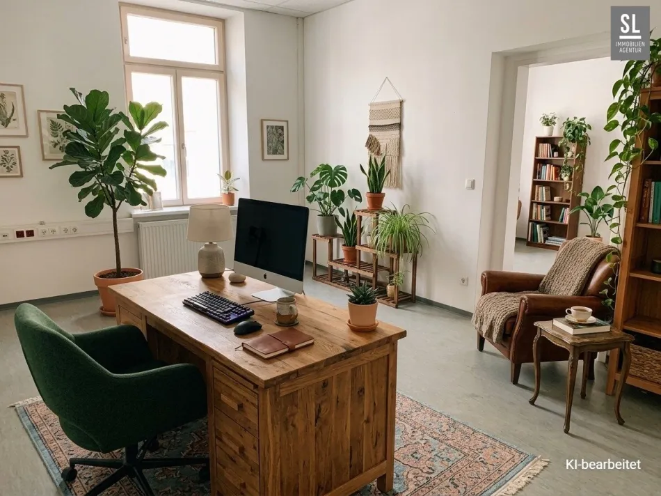 Raum 1 als gemütliches Büro, KI bearbeitet