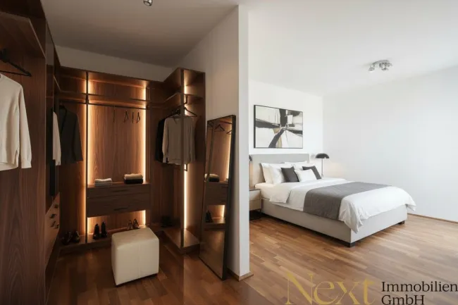 Begehbarer Kleiderschrank + Schlafzimmer III (KI generiert)