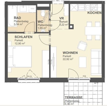 Ab Oktober: möblierte und klimatisierte 2-Zimmer-Wohnung mit Terrasse!
