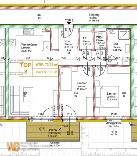 Neubau 3 Zimmer Warm mit Balkon, inkl. BK und 2 PKW-Stellplätzen