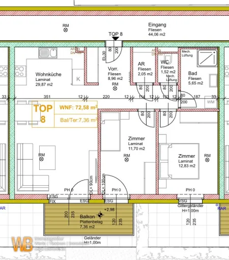 Neubau 3 Zimmer Warm mit Balkon, inkl. BK und 2 PKW-Stellplätzen