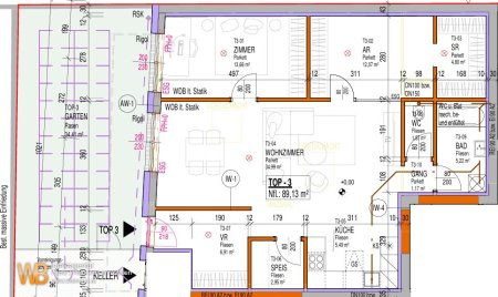 Erstbezug mit Garten: 89m² WFL, 40m² Wohnküche & Zi-14 & AR 12m², PKW-Stellplatz