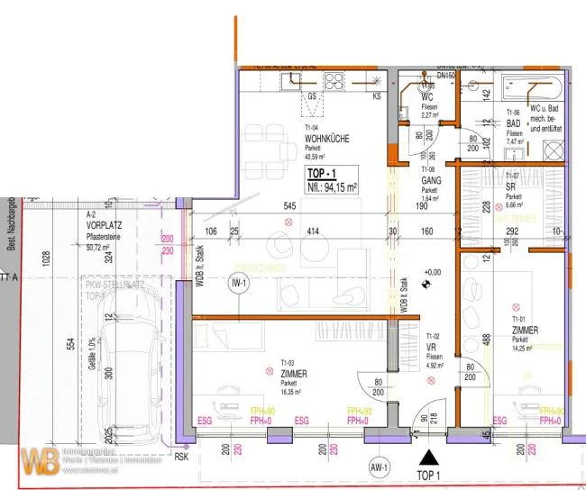 Erstbezug mit 94m² WFL, 40m² Wohnküche & Zi-16m²+14m², 50m² PKW-Stellplatz - Bild