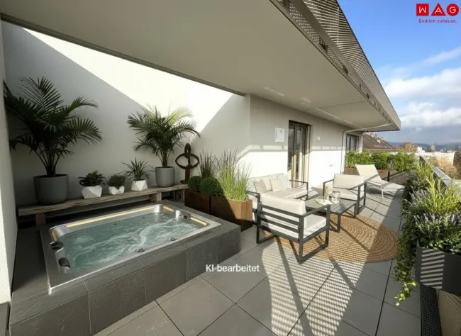 Möblierungsvorschlag Dachterrasse KI generiert