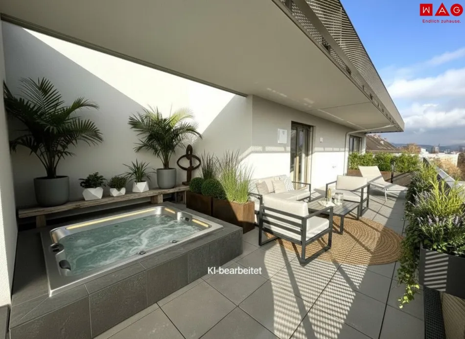 Möblierungsvorschlag Dachterrasse KI generiert