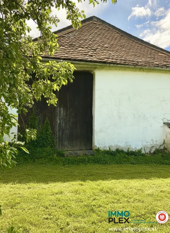 Schuppenansicht vom Garten aus