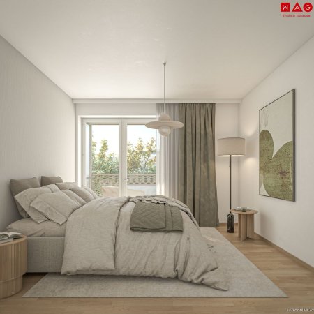 Schlafzimmer mit Zugang zur Terrasse