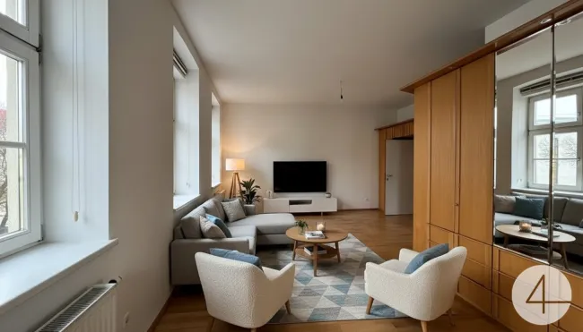 Wohn- oder Schlafzimmer KI eingerichtet