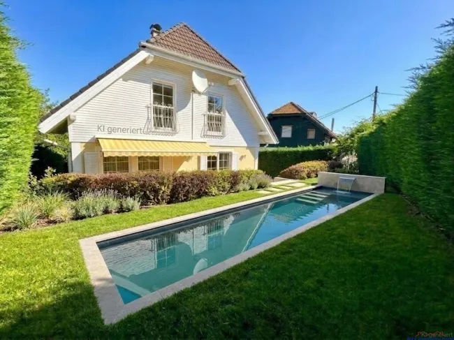 Hausansicht Rückseite - KI generiert Pool