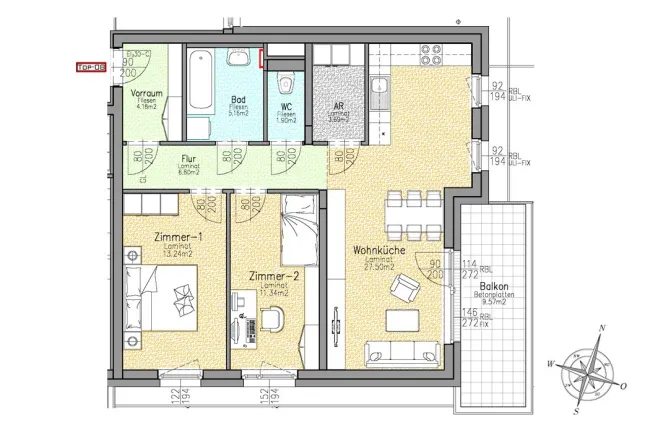 Südostseitige Eckwohnung mit großen Balkon - Bild