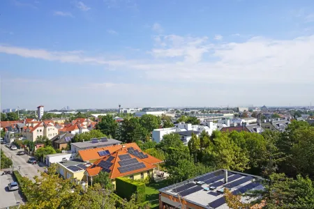 Ausblick von der Dachterrasse nach Nordosten Richtung südliches Wien