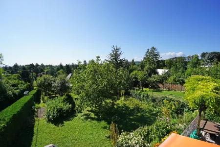 Blick vom Balkon über den Garten nach Südwesten