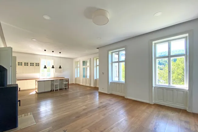 Wohnzimmer mit offener Küche