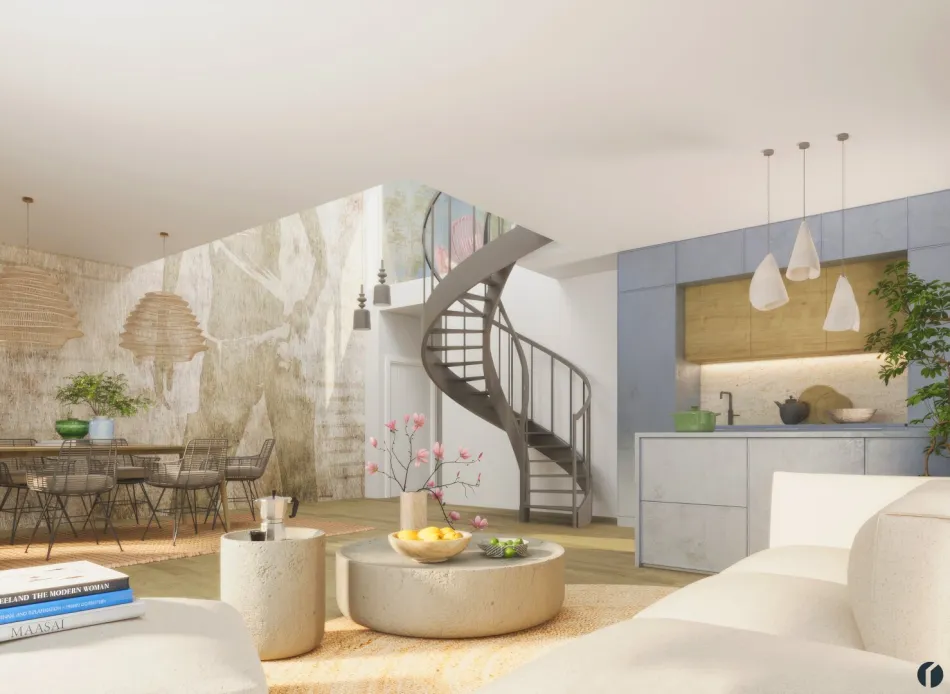 Beispiel Wohnzimmer mit Aufgang zur Dachterrasse
