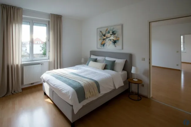 Schlafzimmer Einrichtungsbeispiel (KI generiert)
